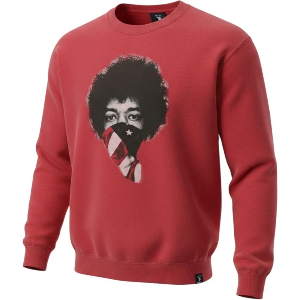 Invisible Bully Jimi Hendrix Mask Graphic Red Crewneck Sweatshirt Mens Large